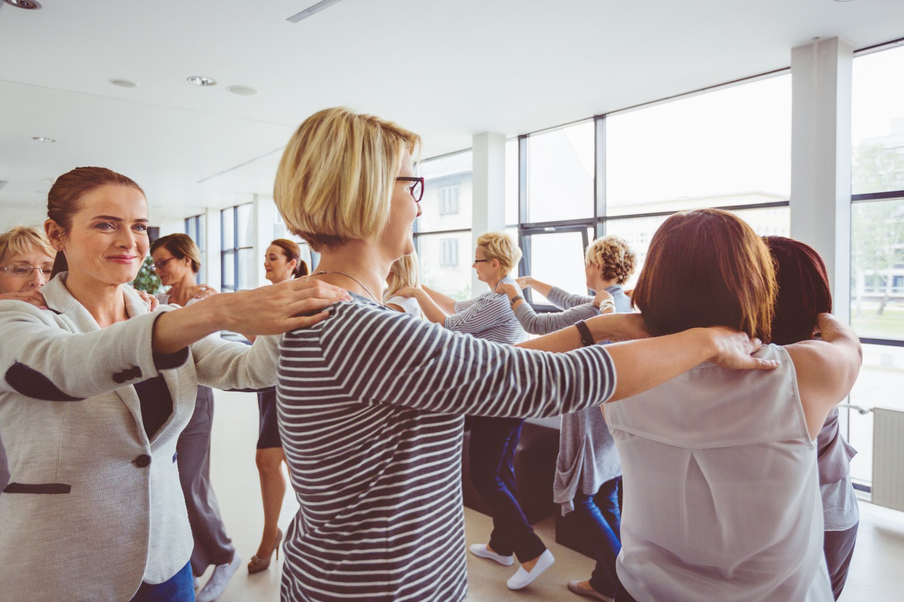 Woman in team building workshop